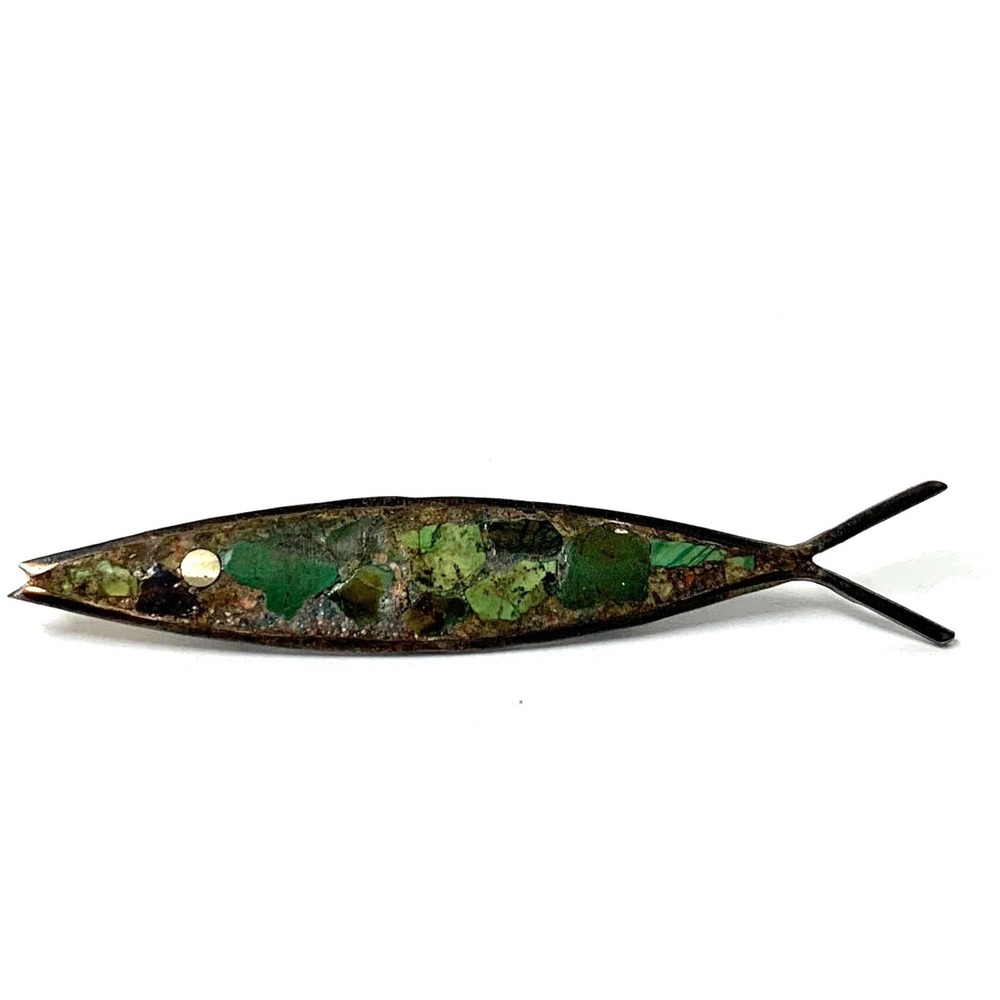 Vintage Taxco Mexican Sterling Inlaid‎ Turquoise Fish Pin/Brooch